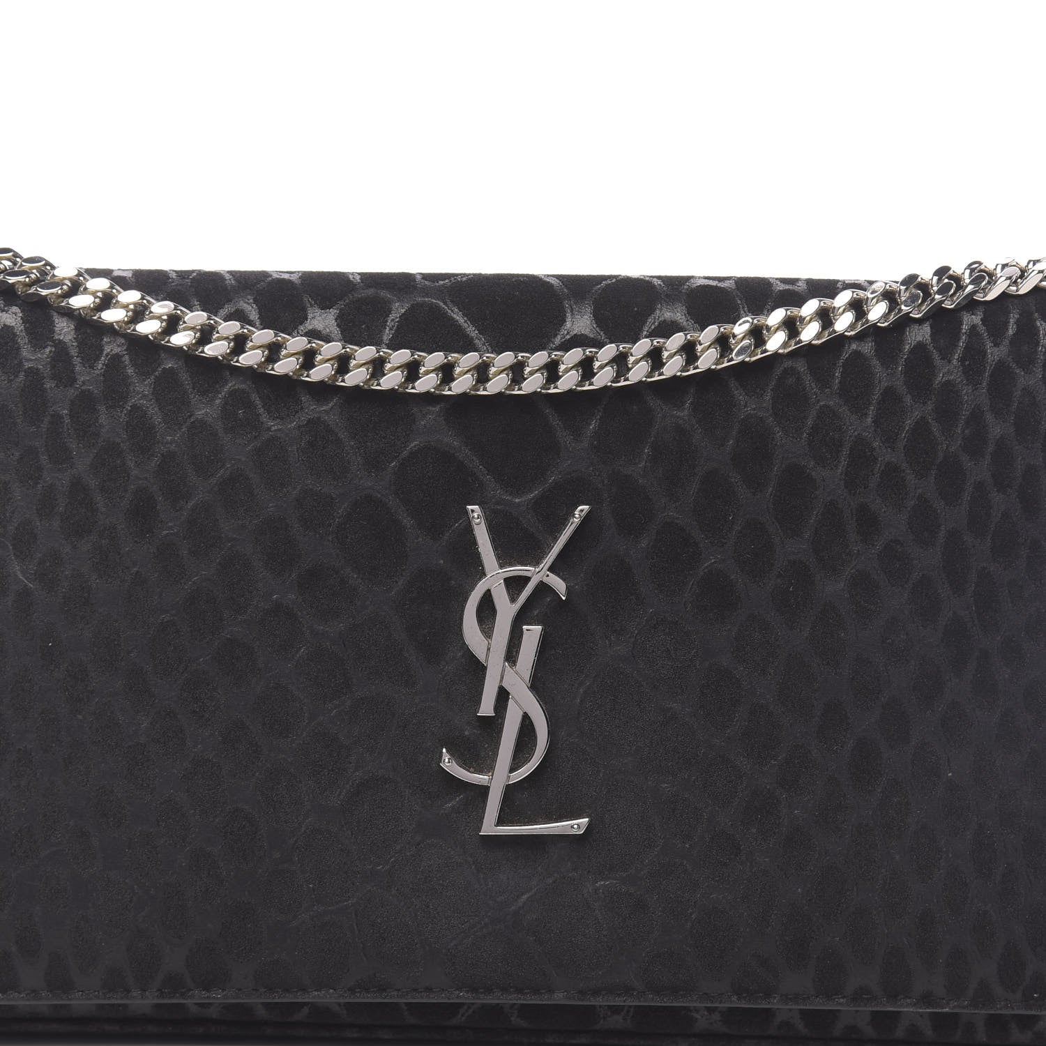 Saint Laurent Suede Python Embossed Monogram Chain Wallet Black 10 of 15
