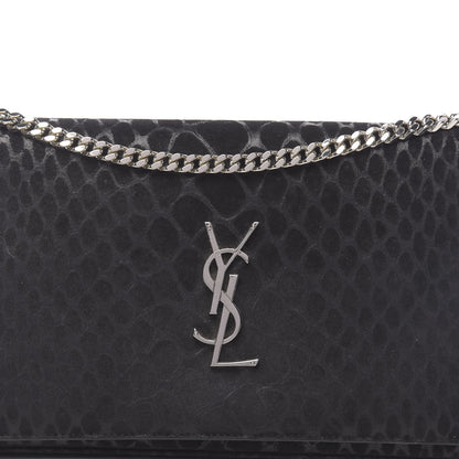 Saint Laurent Suede Python Embossed Monogram Chain Wallet Black 10 of 15