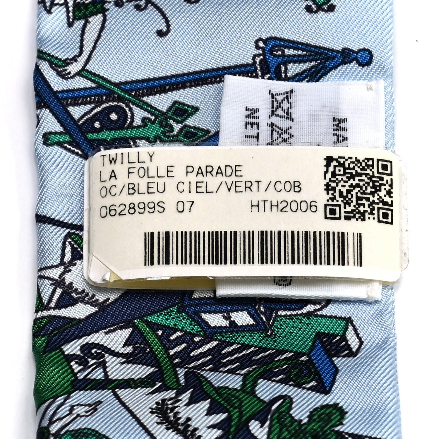 Hermes Silk La Folle Parade Twilly Bleu Ciel Vert Cobalt 3 of 4