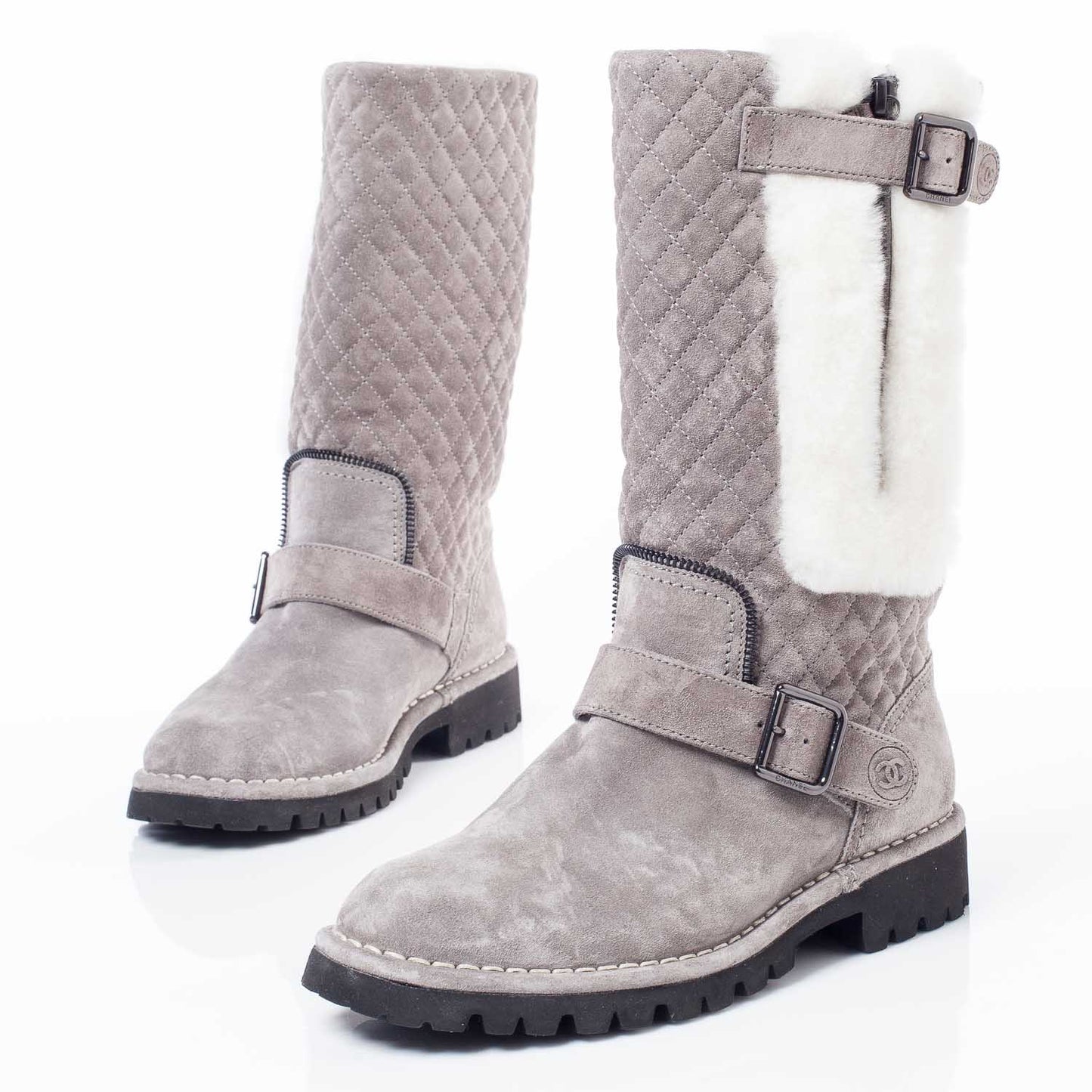 Suede Fur Quilted Boots 37