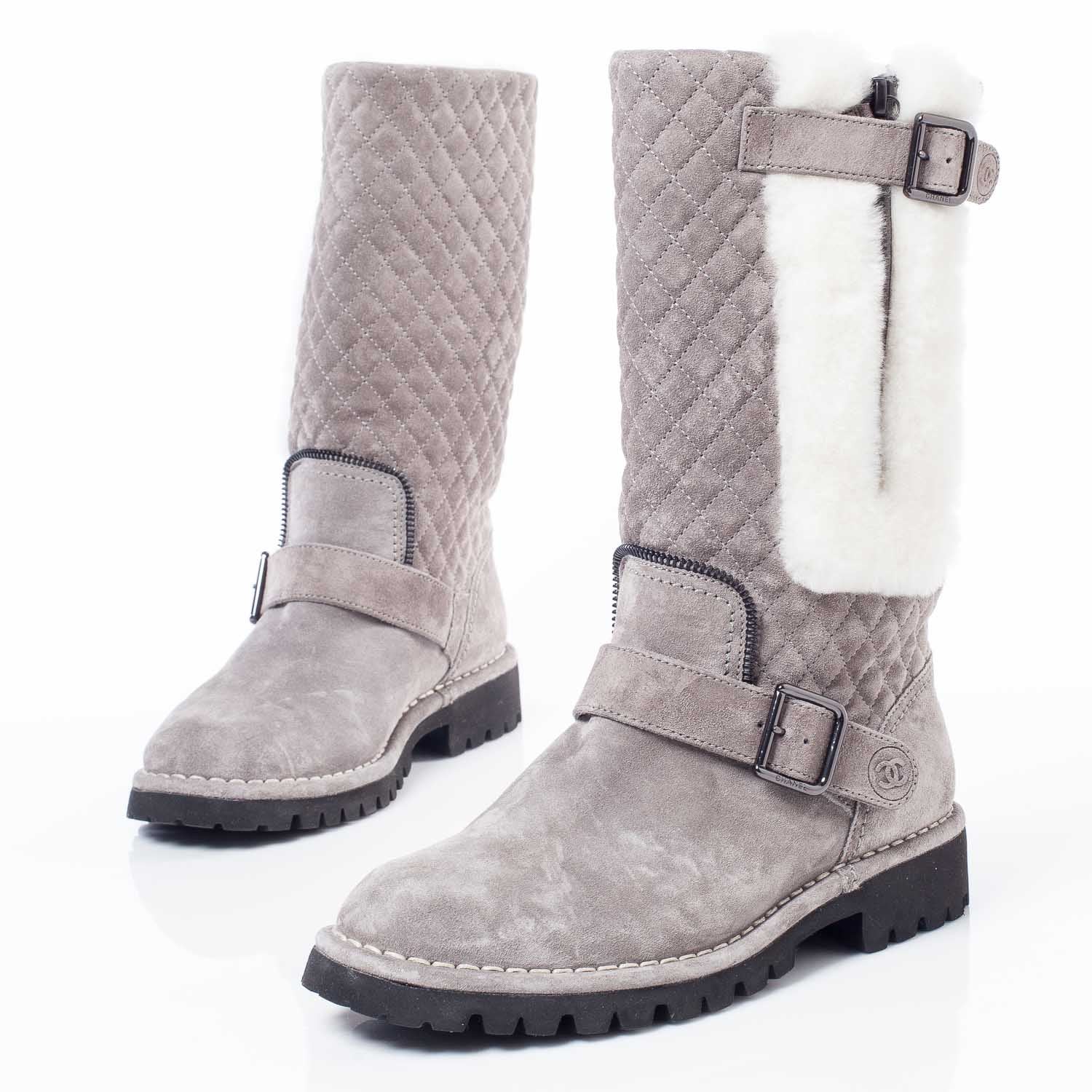 Chanel Suede Fur Quilted Boots 37 2 of 11