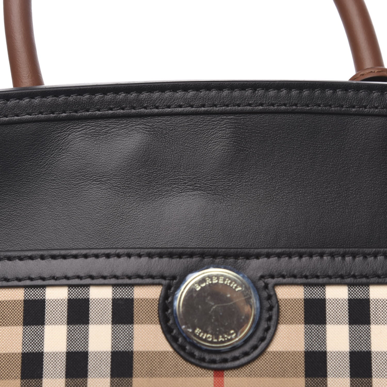 Burberry Calfskin Vintage Check Small Society Top Handle Bag Archive Beige Black 8 of 10