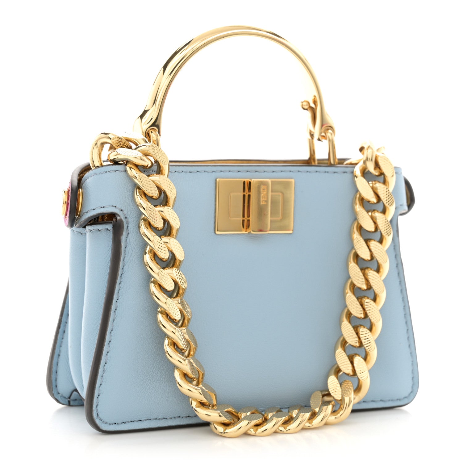 Fendi Nappa Rainbow Inlay Nano Peekaboo Maxi Handle Satchel Azzurro Baby Multicolor 3 of 10