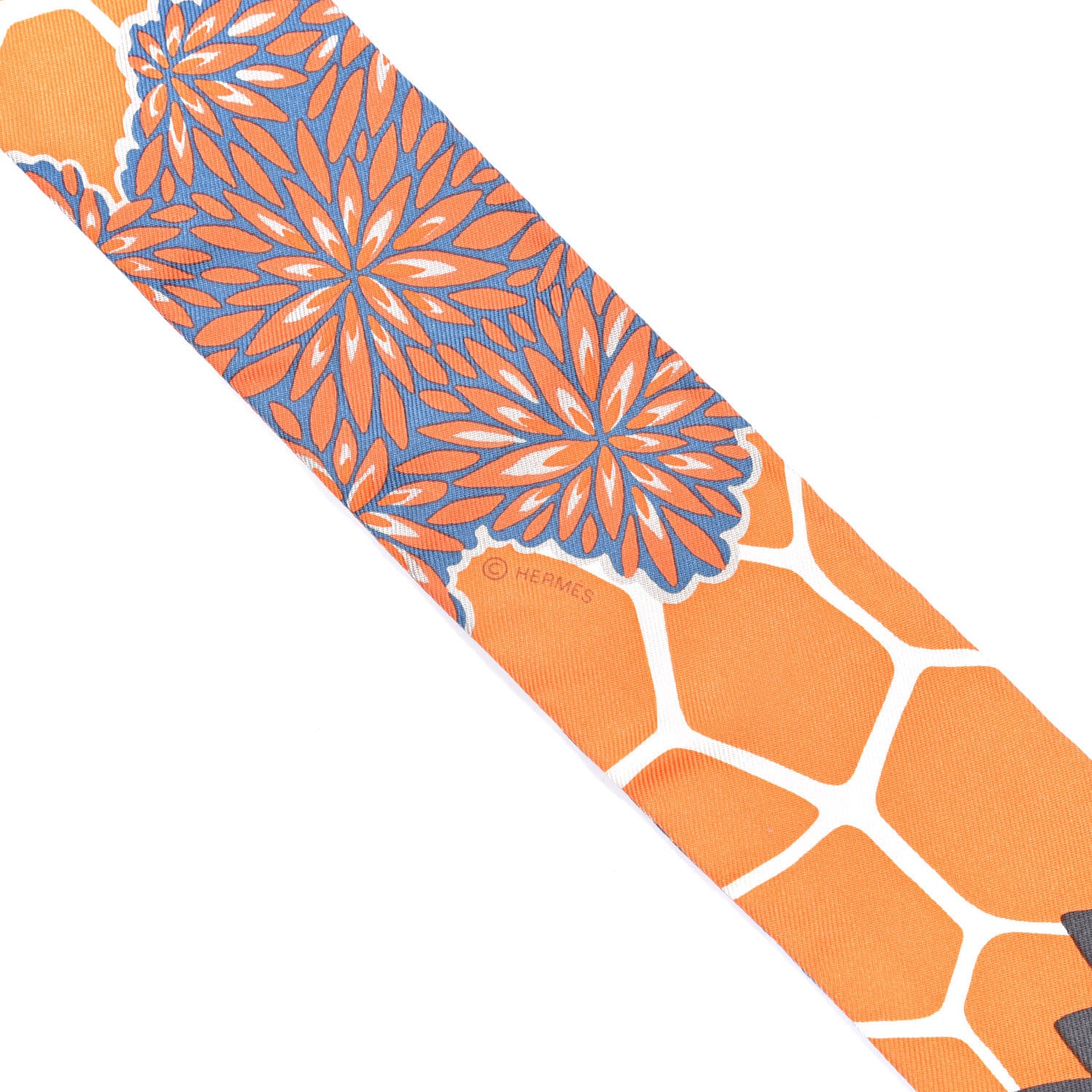 Hermes Silk The Three Graces Twilly Bleu Jean Orange Rouille 3 of 5