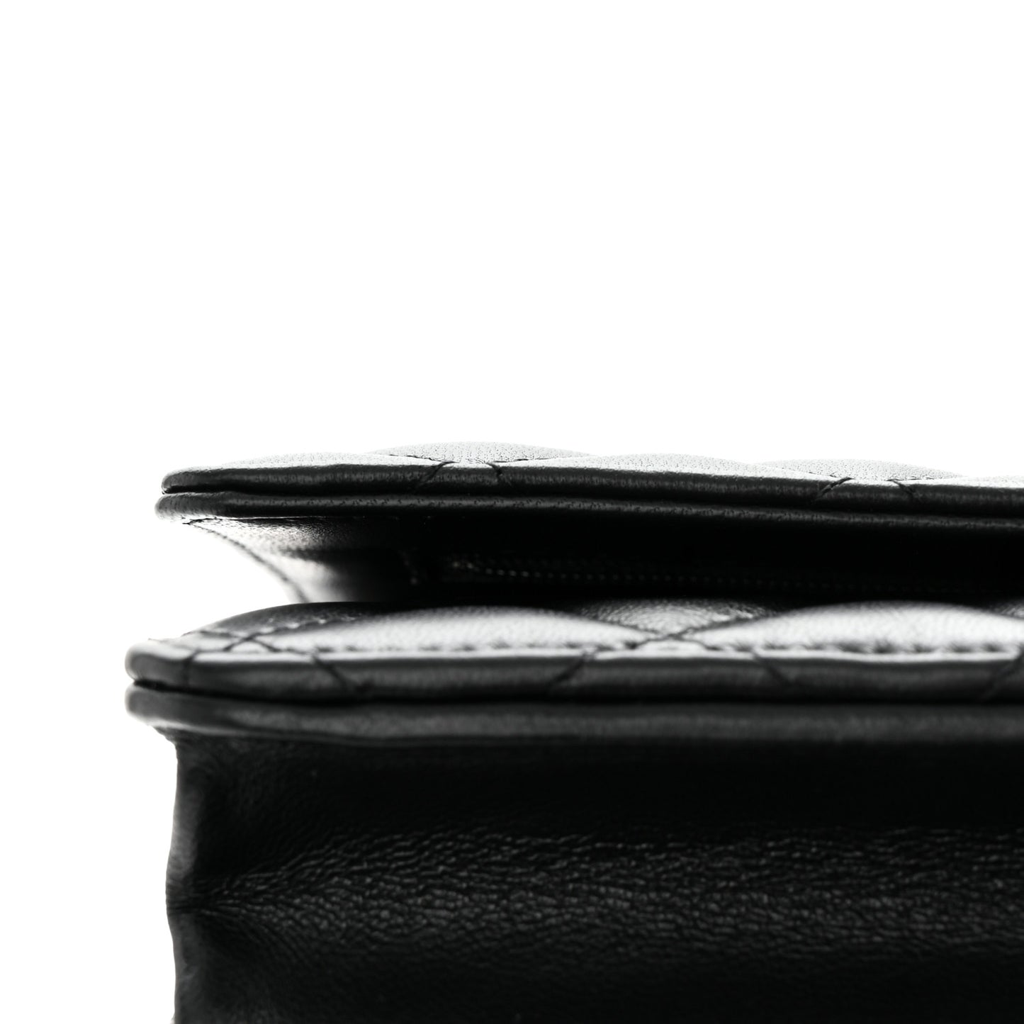 Lambskin Enamel Quilted Pearl Crush Wallet On Chain WOC Black