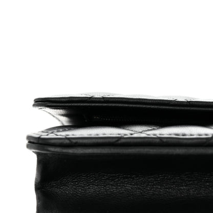 Chanel Lambskin Enamel Quilted Pearl Crush Wallet On Chain WOC Black 12 of 15
