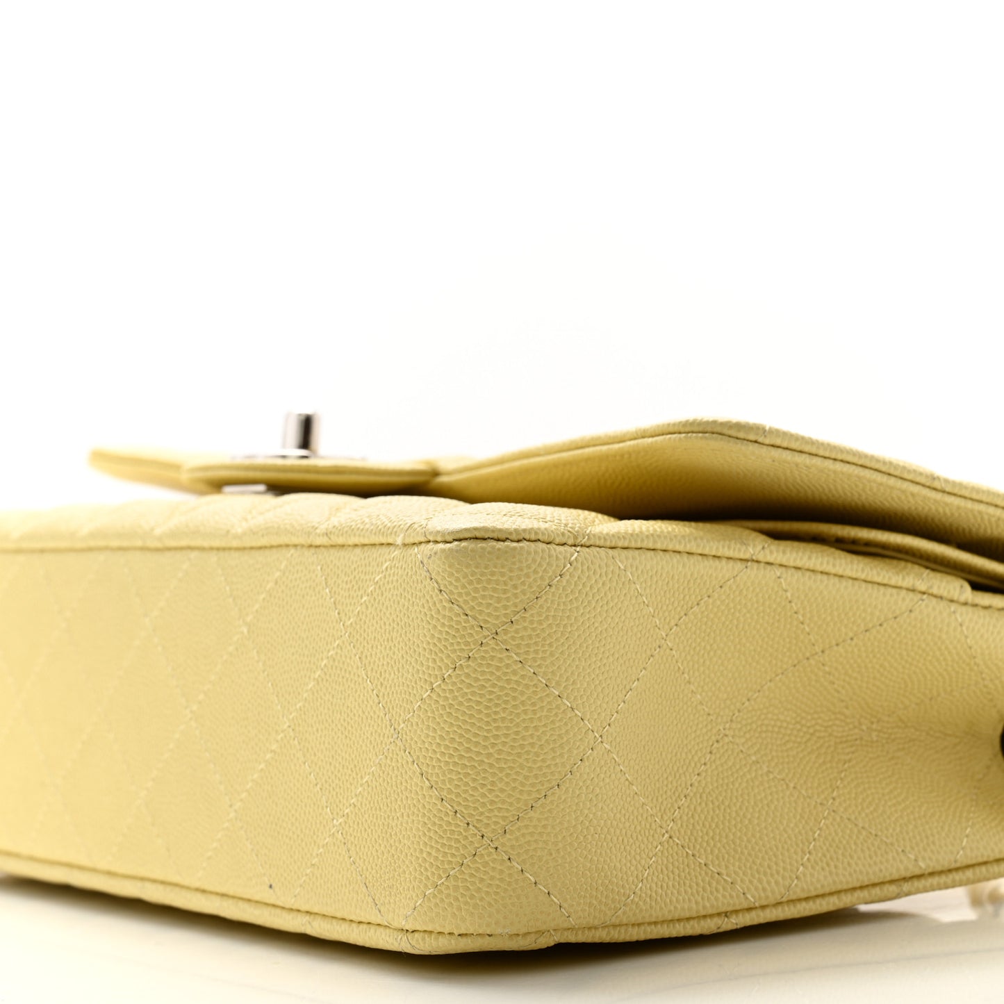 Caviar Quilted Medium Double Flap Light Yellow
