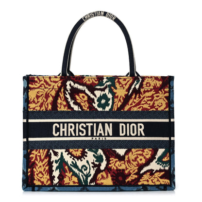 Christian Dior Canvas Embroidered Paisley Medium Book Tote Blue Multicolor 1 of 8