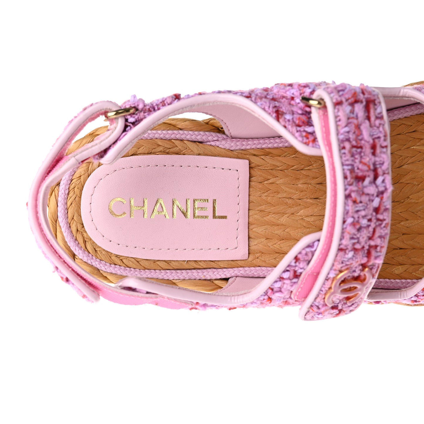 Tweed Patent Calfskin Velcro Dad Sandals 39 Light Purple Pink Red