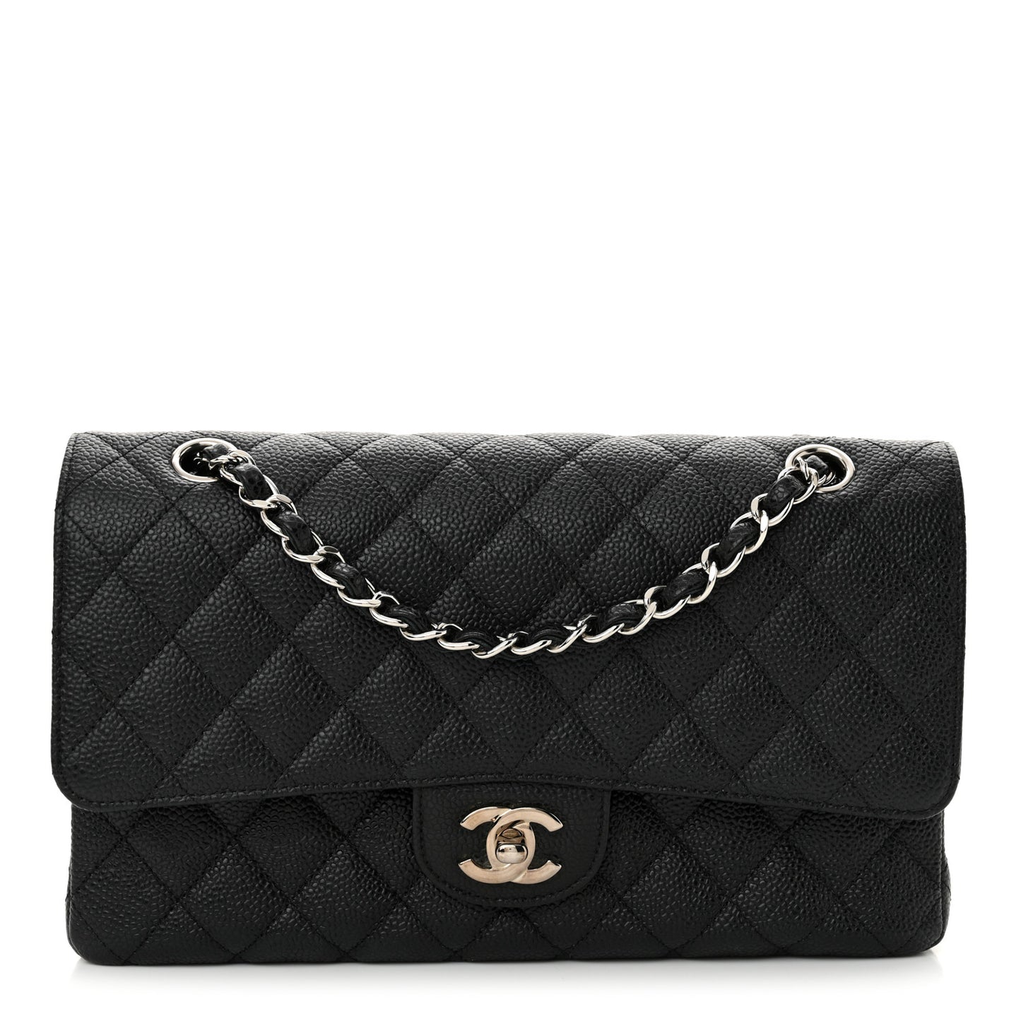 Caviar Quilted Medium Double Flap Black