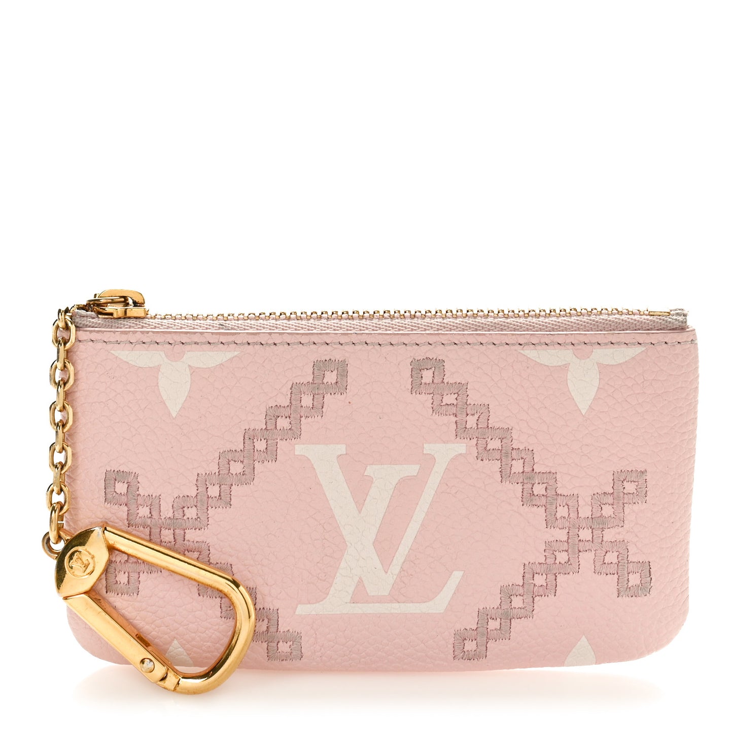 Empreinte Monogram Giant Broderies Key Pouch Pink Creme