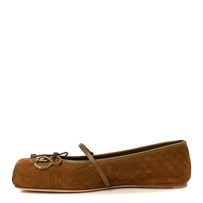 Gucci Kid Scamosciato Micro GG Monogram Horsebit Ballet Flats 37.5 Cuoio Dafne 1 of 10