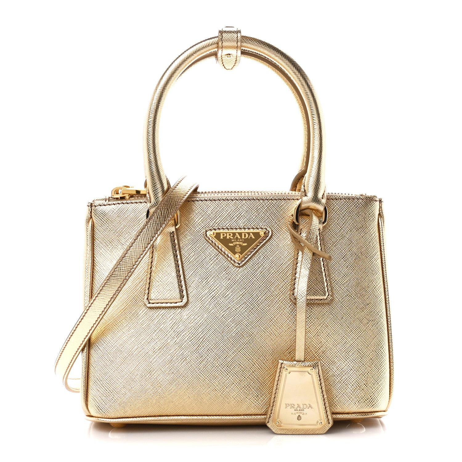 Prada Saffiano Lux Mini Galleria Double Zip Tote Platino 1 of 11