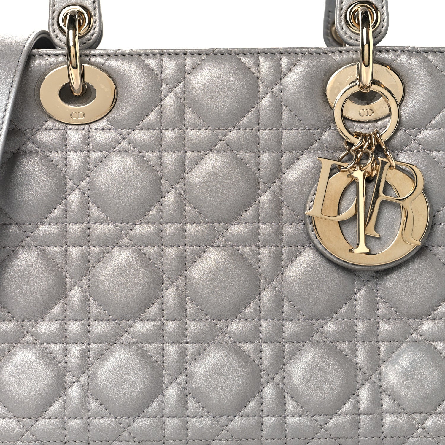 Christian Dior Pearly Lambskin Cannage Medium Lady Dior Grey 8 of 10