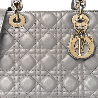 Christian Dior Pearly Lambskin Cannage Medium Lady Dior Grey 8 of 10