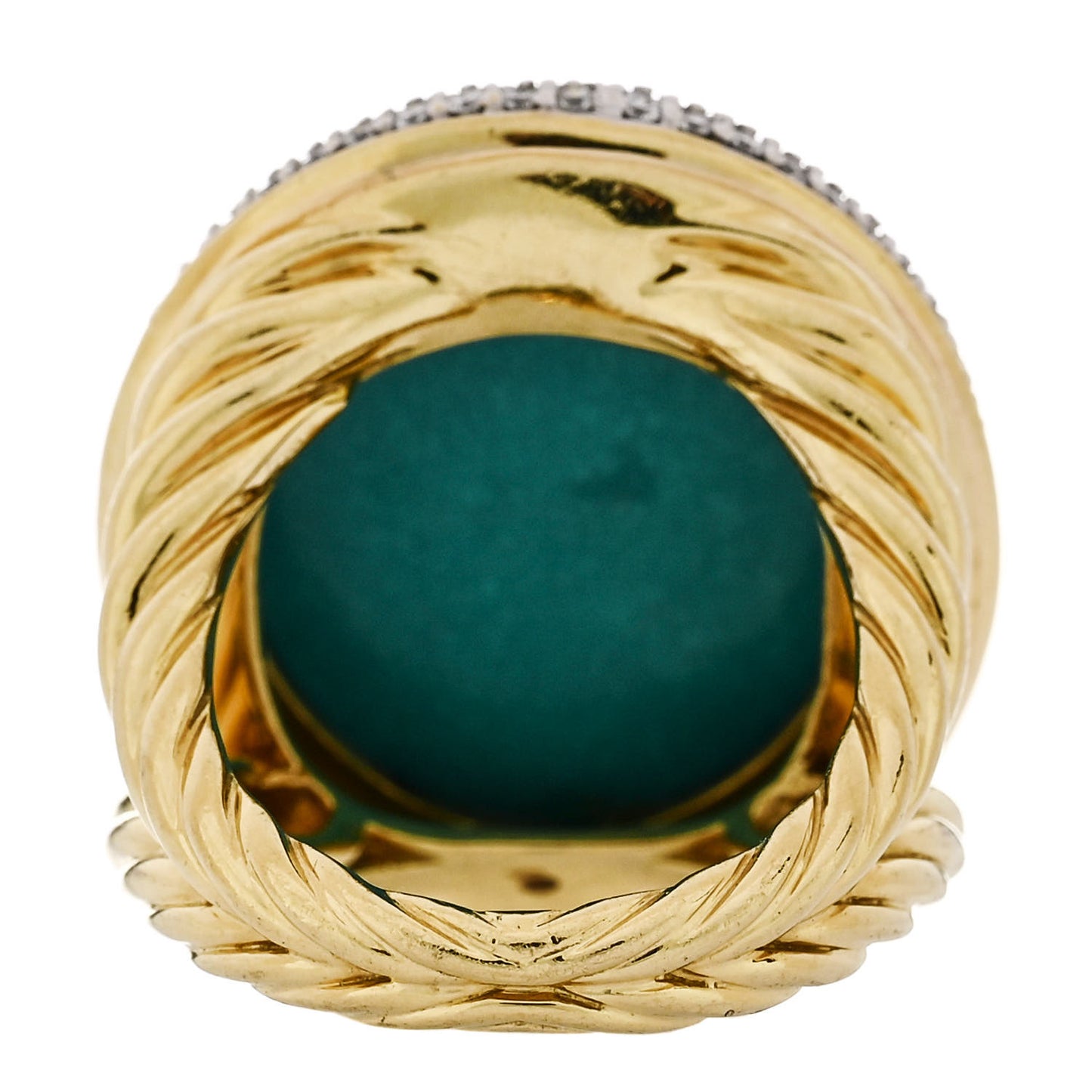 18K Yellow Gold Diamond Turquoise Albion Oval Ring 54 6.75