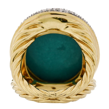 David Yurman 18K Yellow Gold Diamond Turquoise Albion Oval Ring 54 6.75 4 of 5