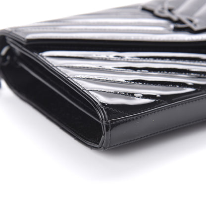 Saint Laurent Patent Matelasse Chevron Monogram Chain Wallet Black 6 of 10