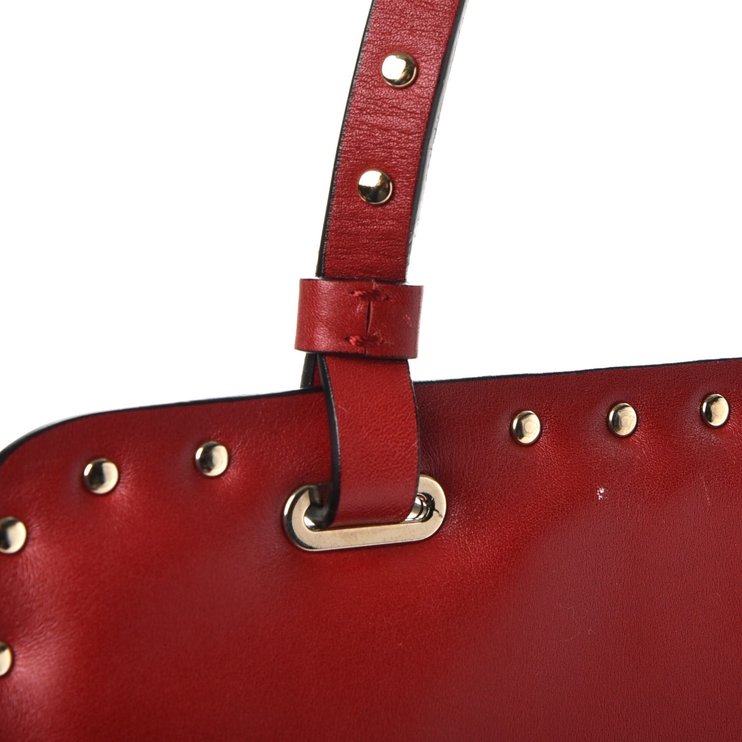 Vitello Rockstud Shoulder Satchel Red