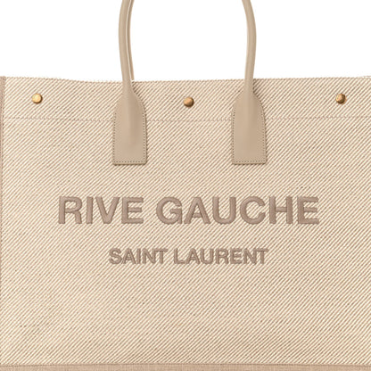 Saint Laurent Linen Calfskin Rive Gauche Tote Beige Sea Salt 7 of 9