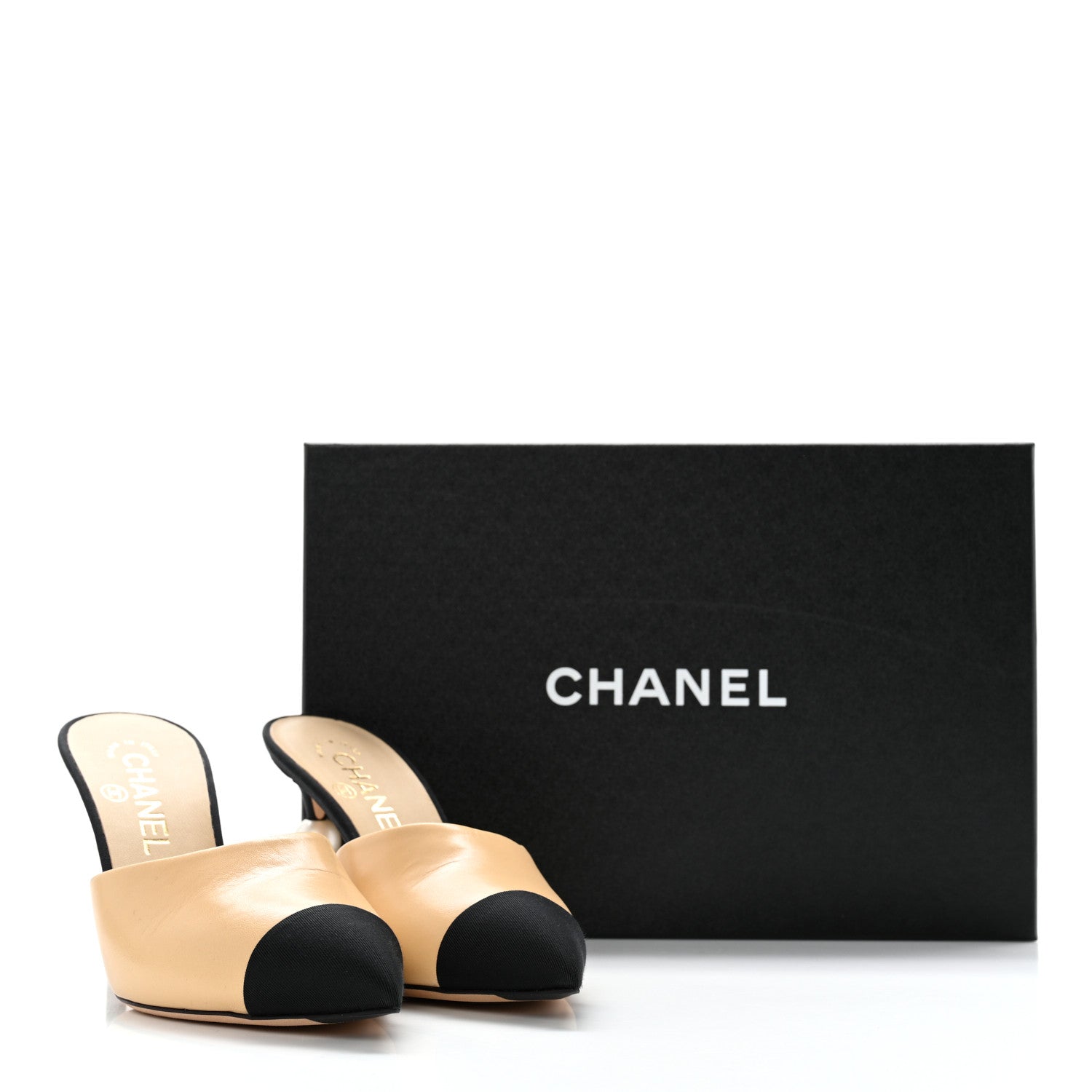 Chanel Goatskin Grosgrain Cap Toe Pearl Mule 36 Beige Black 13 of 13