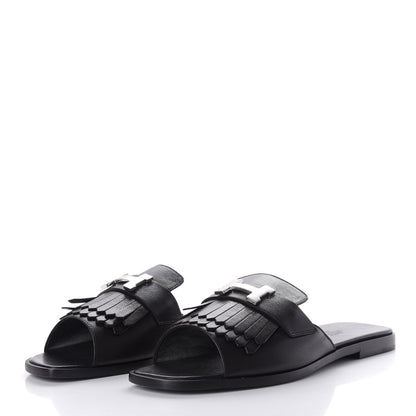 Hermes Goatskin Auteuil Sandals 38.5 Black 3 of 10