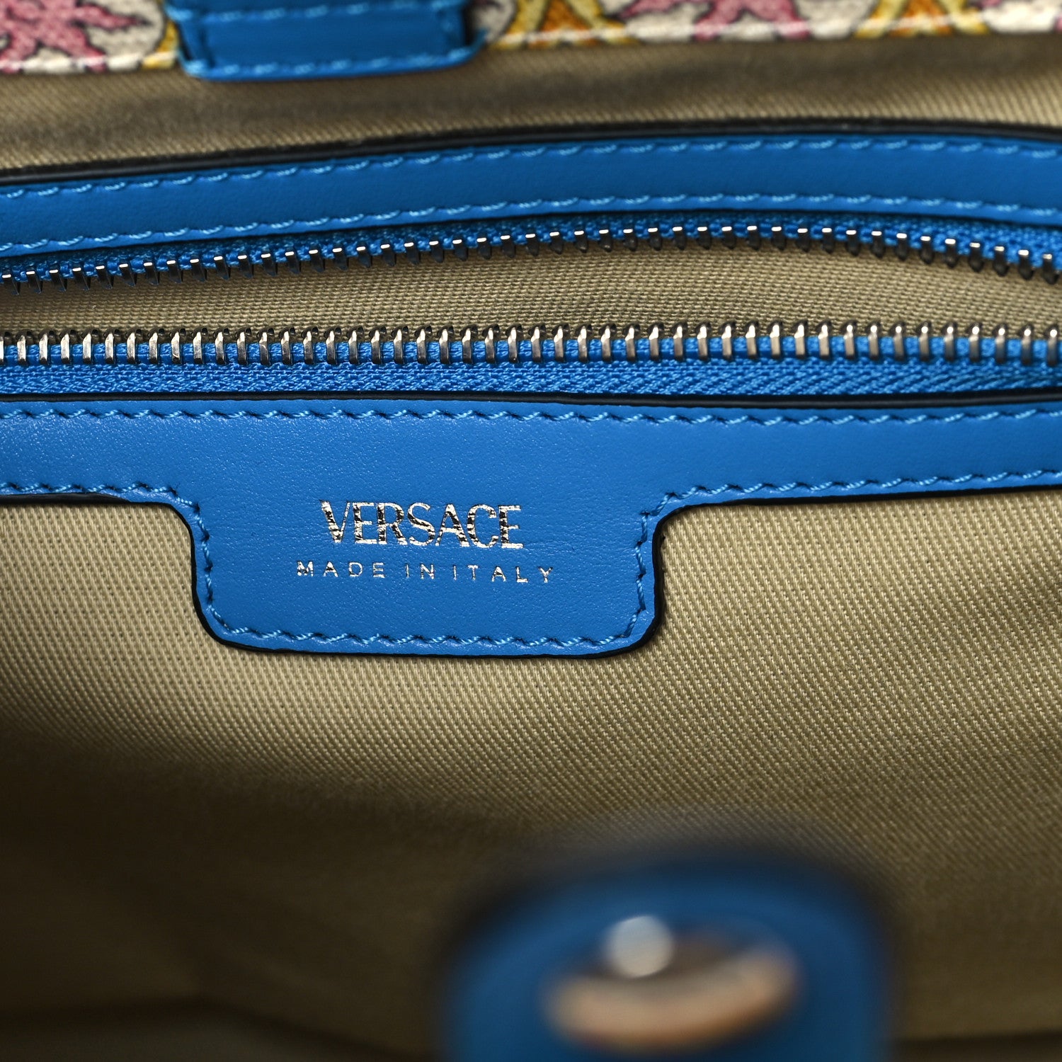 Versace Canvas Barocco Underwater Medusa Small Tote Light Blue White 6 of 10