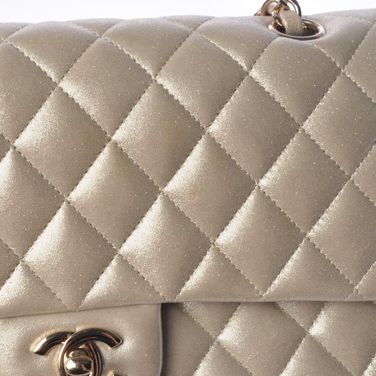 Iridescent Calfskin Medium Double Flap Light Gold