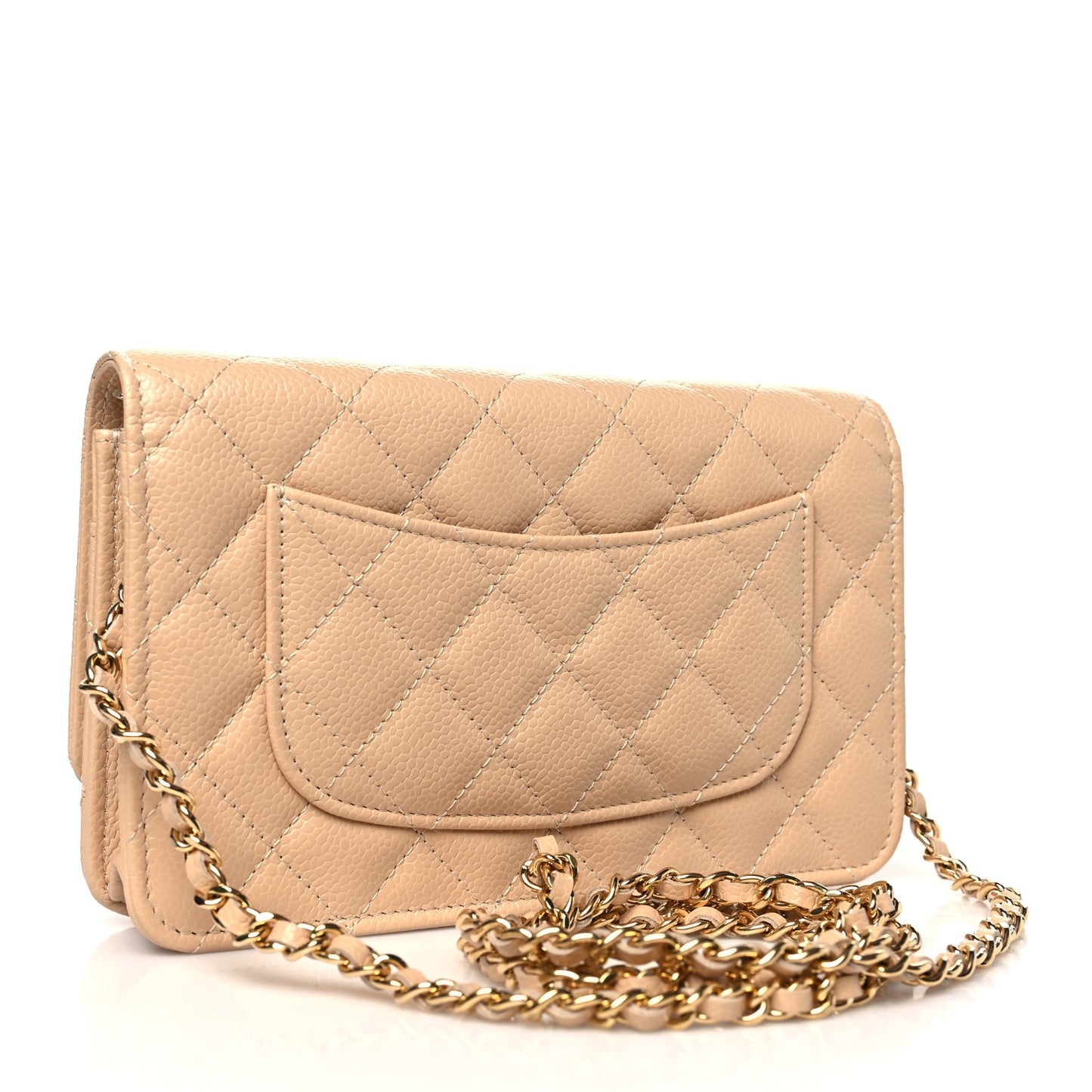 Caviar Quilted Wallet on Chain WOC Beige