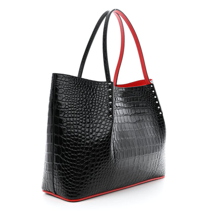 Christian Louboutin Calfskin Crocodile Embossed Spikes Large Cabarock Black 3 of 9