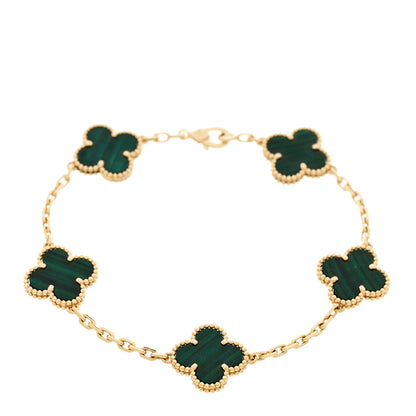 Van Cleef & Arpels 18K Yellow Gold Malachite 5 Motifs Vintage Alhambra Bracelet 1 of 7