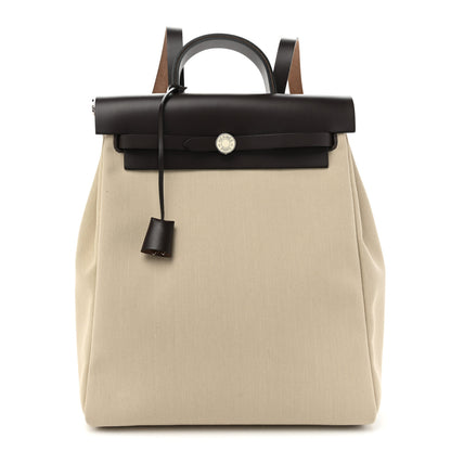 Hermes Military Toile Vache Hunter Herbag a Dos Zip Retourne Backpack Ebene Naturel 2 of 12