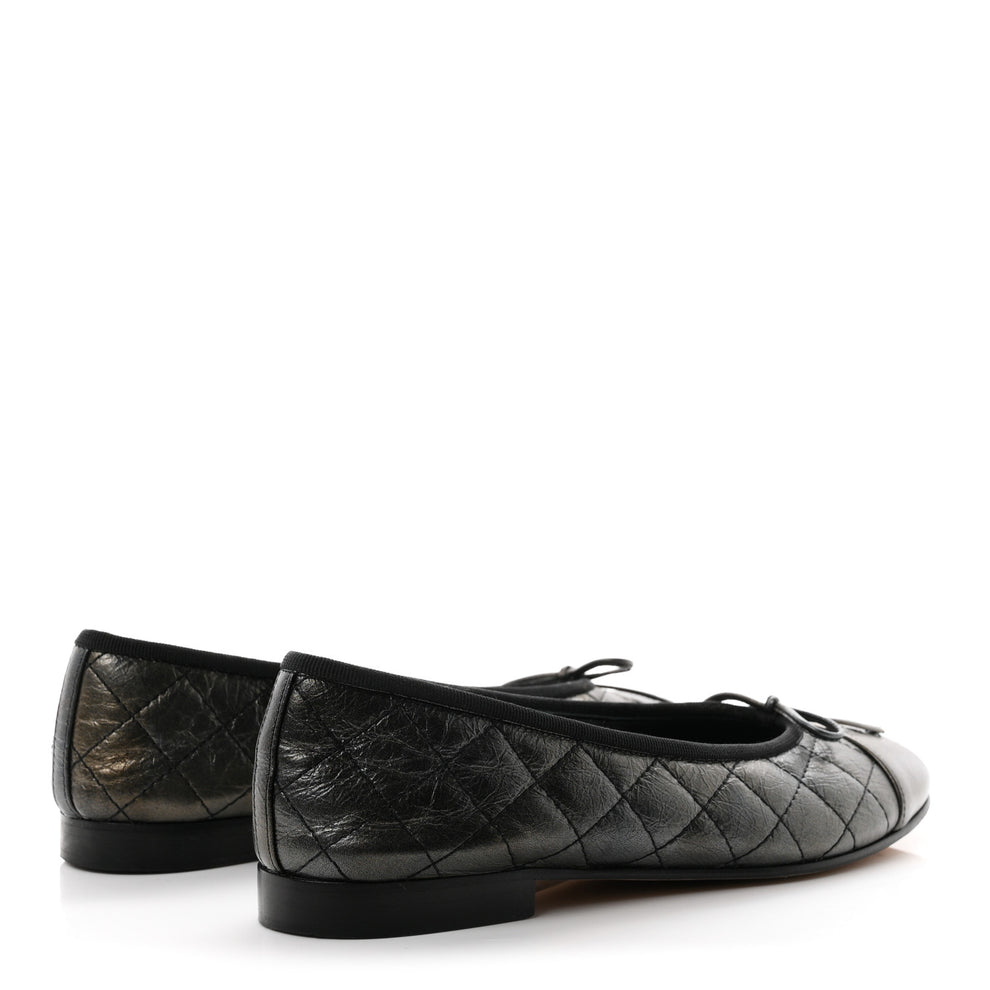 Chanel Metallic Aged Calfskin Quilted CC Cap Toe Ballerina Flats 38.5 ...