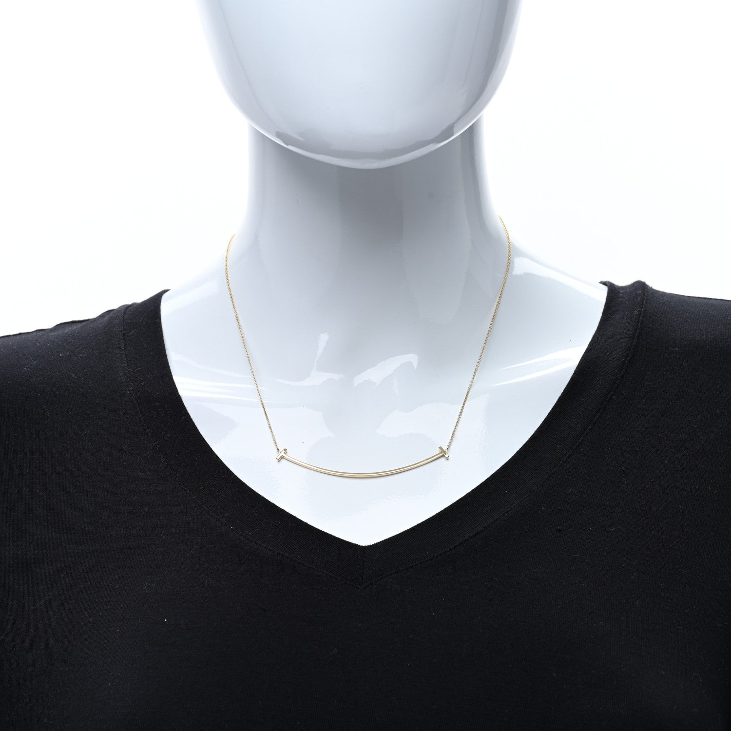 Tiffany 18K Yellow Gold Large T Smile Pendant Necklace 3 of 4