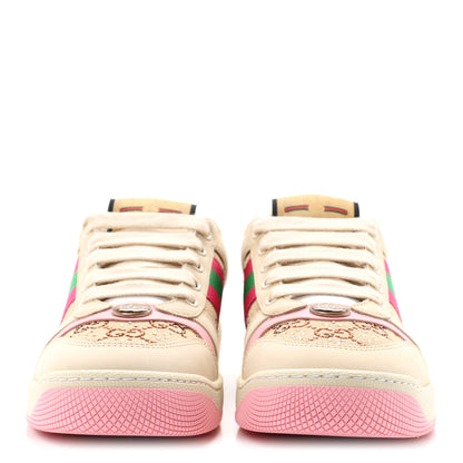 Gucci Calfskin GG Supreme Crystals Web Screener Sneakers 37 Beige Ebony Wild Rose 3 of 10