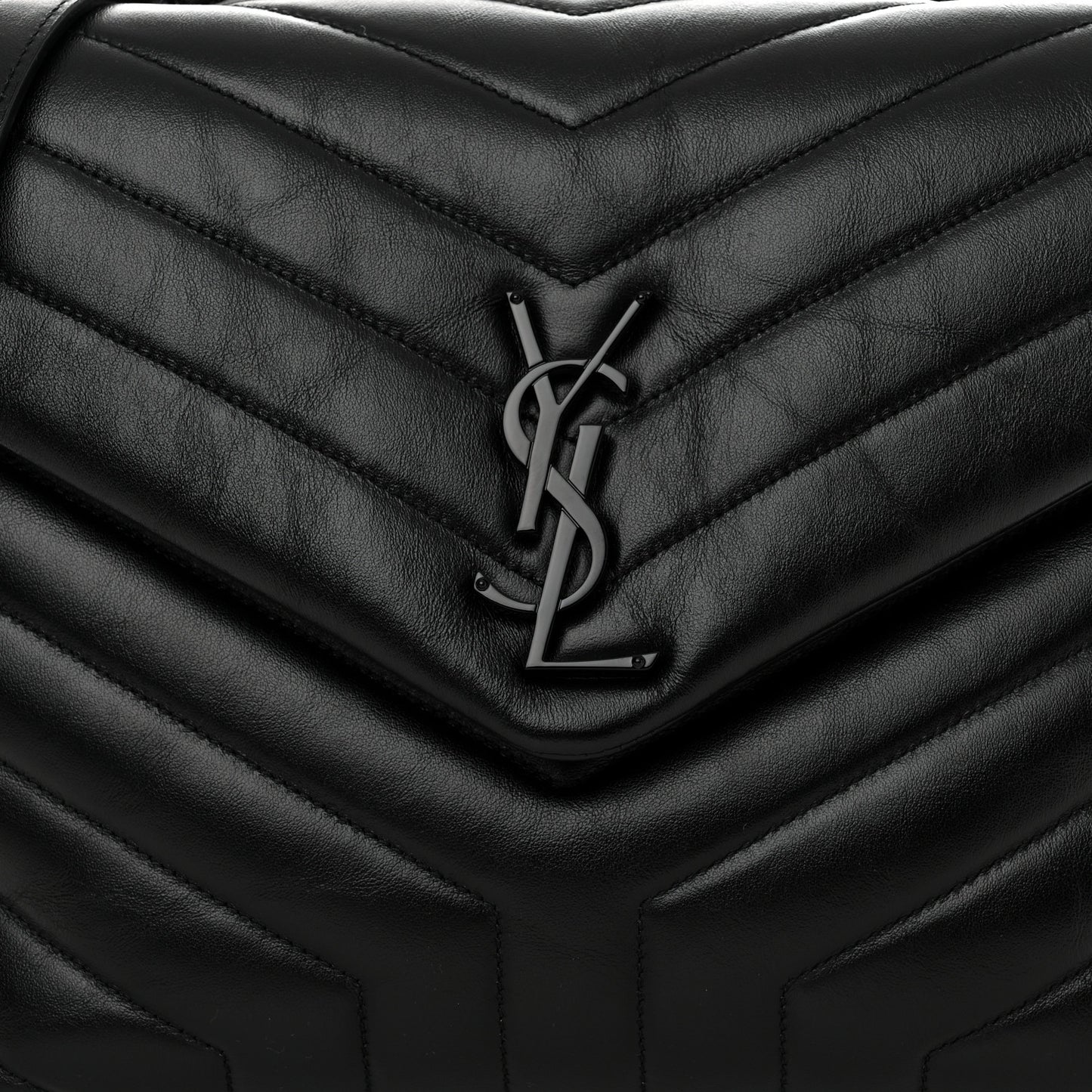 Calfskin Y Quilted Monogram Monochrome Medium Loulou Chain Satchel Black