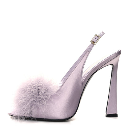 Saint Laurent Crepe Satin Mae Feathered Sandals Slight 38.5 Poly Grey 1 of 9