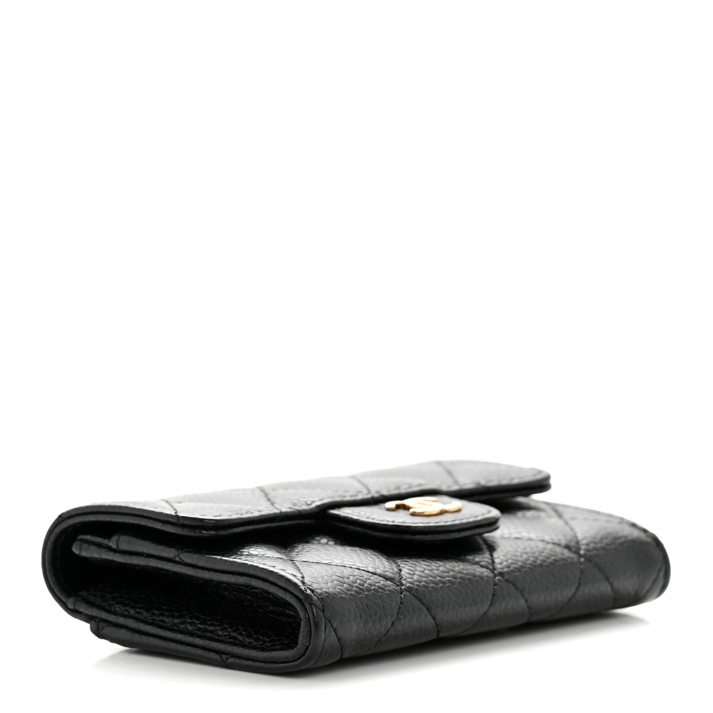 Caviar Quilted Flap Card Holder Wallet Black