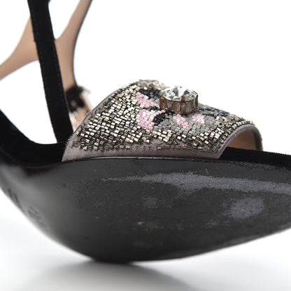Fendi Velvet Sequin Floral Fantasia 39 Sandals Grey Multicolor 14 of 20