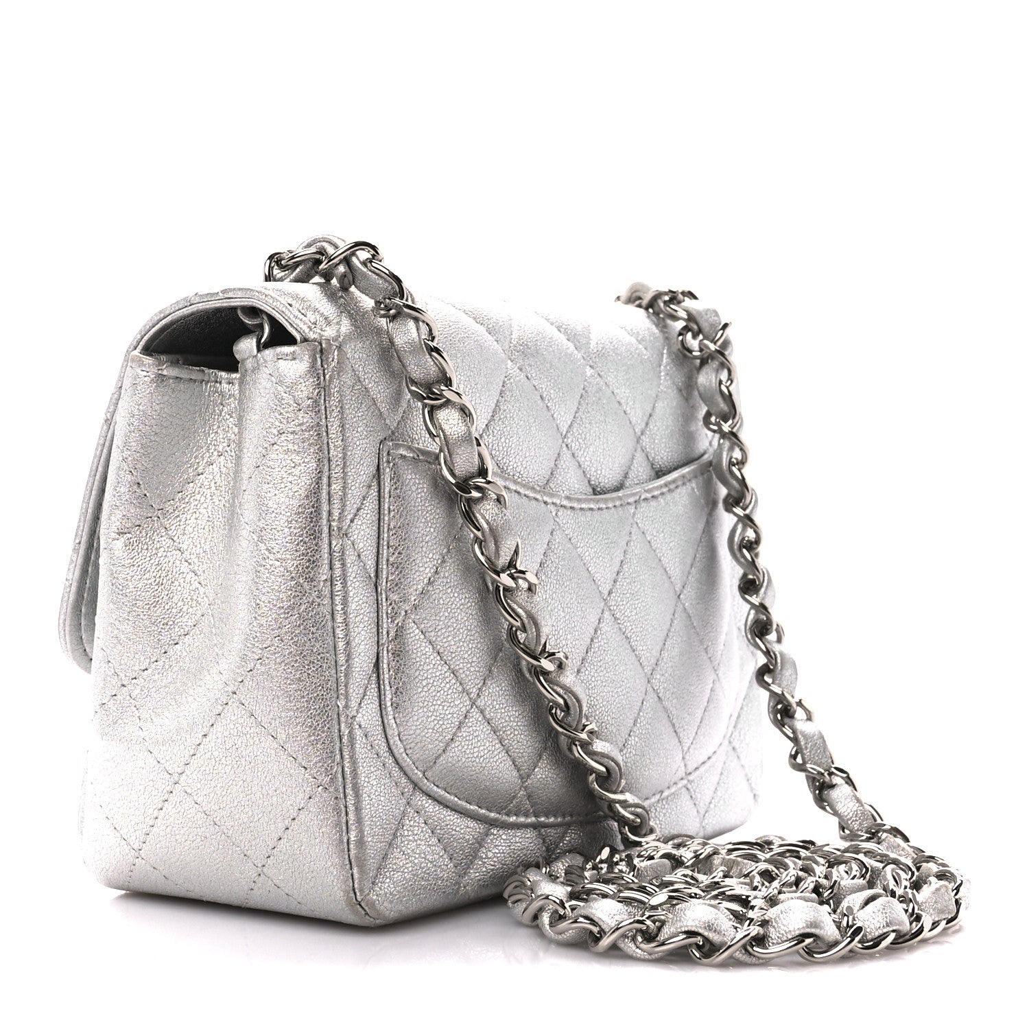 Chanel Metallic Lambskin Quilted Mini Square Flap Silver 3 of 11