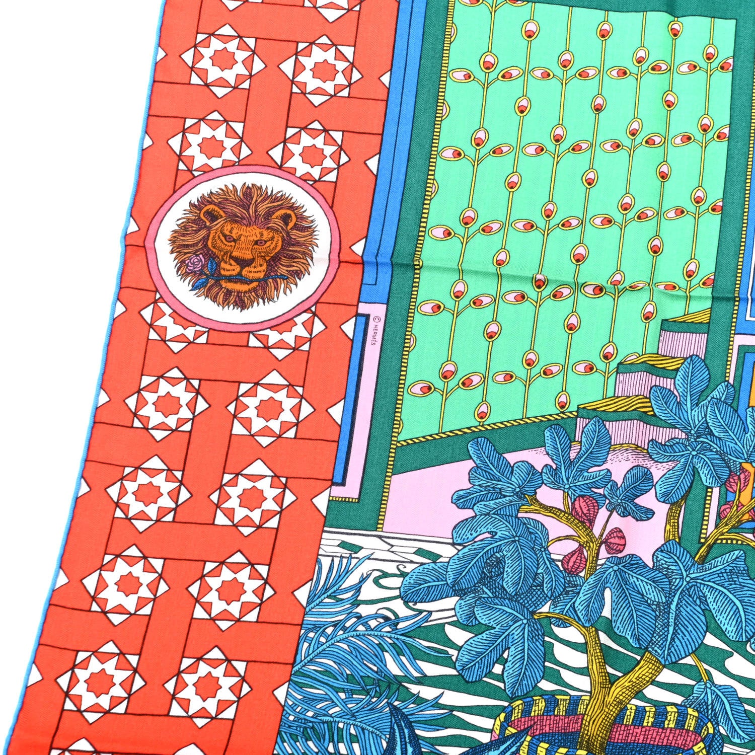 Hermes Cashmere Silk La Danse Des Amazones Shawl 140 Rouge Vert Multicolor 4 of 8