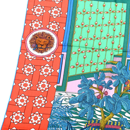 Hermes Cashmere Silk La Danse Des Amazones Shawl 140 Rouge Vert Multicolor 4 of 8