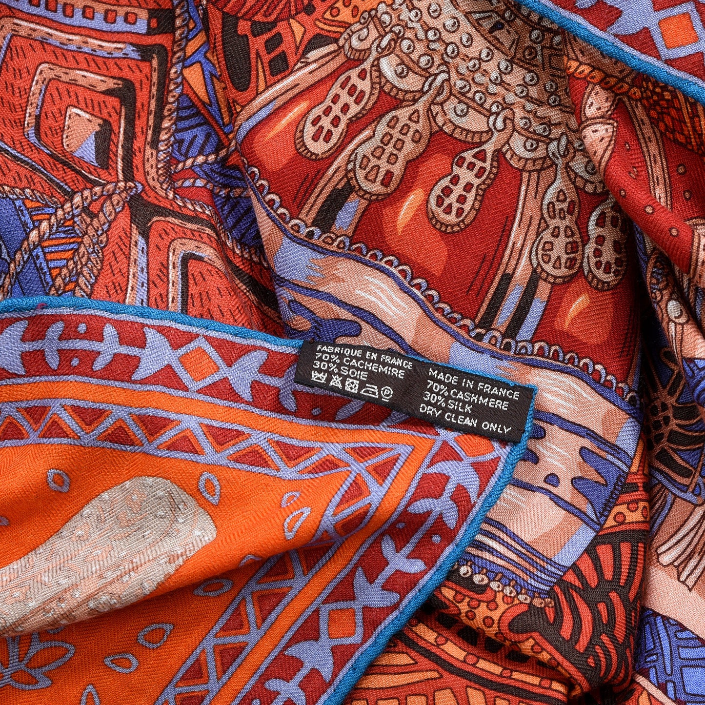 Cashmere Silk Cavaliers du Caucase Shawl 140 Orange Lavande Corail