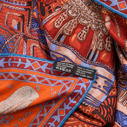 Hermes Cashmere Silk Cavaliers du Caucase Shawl 140 Orange Lavande Corail 5 of 5