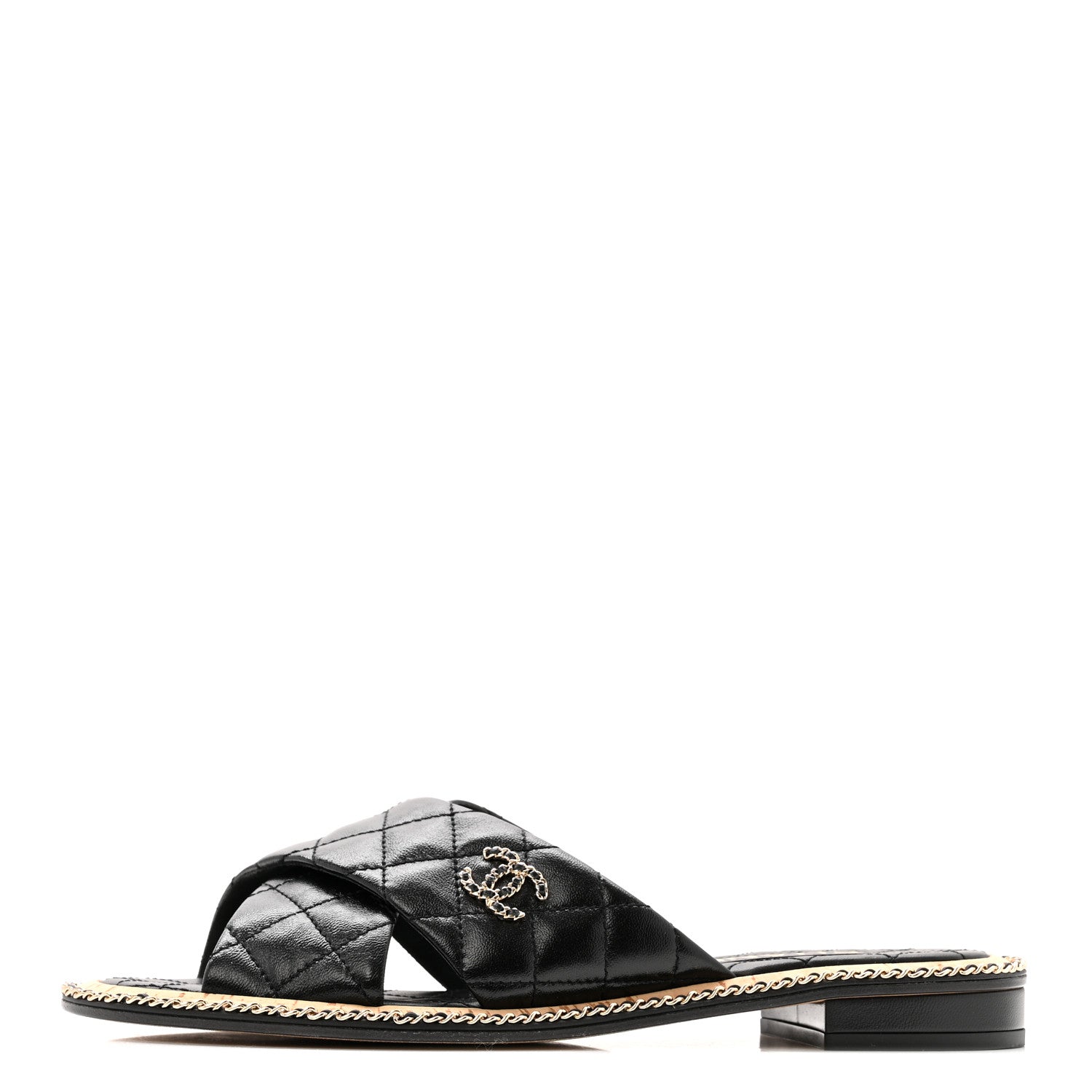 Chanel Shiny Lambskin Quilted Chain CC Sandals 40 Black 1 of 10