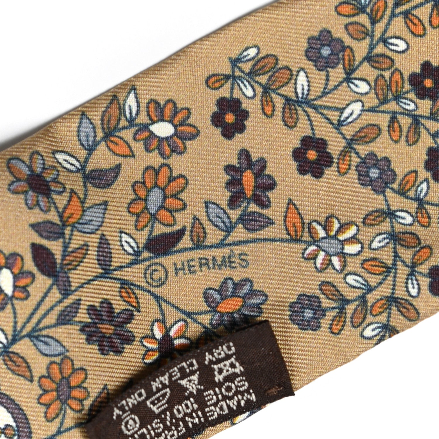 Hermes Silk L'Arbre De Vie Twilly Camel Gris Bleuete Caramel 3 of 4