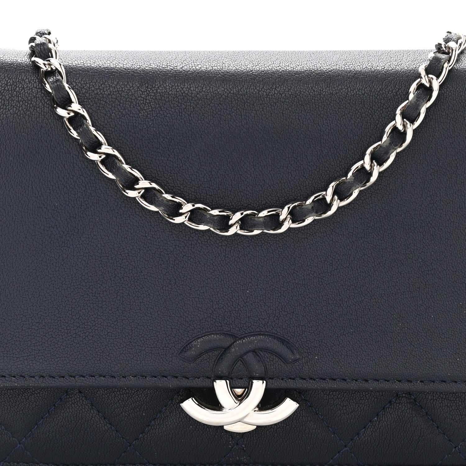 Chanel Grained Calfskin Quilted CC Box Wallet On Chain WOC Navy 9 of 13