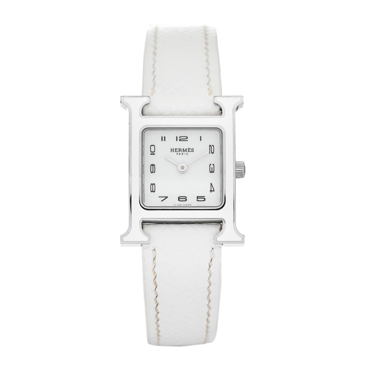 Hermes Stainless Steel Epsom Lacquer 21mm Heure H Hour Quartz Watch Blanc 1 of 4