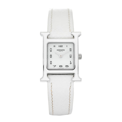 Hermes Stainless Steel Epsom Lacquer 21mm Heure H Hour Quartz Watch Blanc 1 of 4