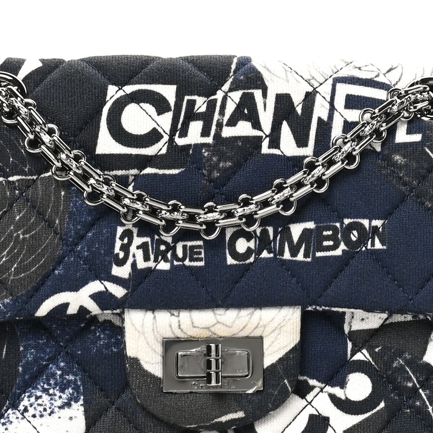Jersey Quilted Camellia 2.55 Reissue Mini Flap Black Blue White
